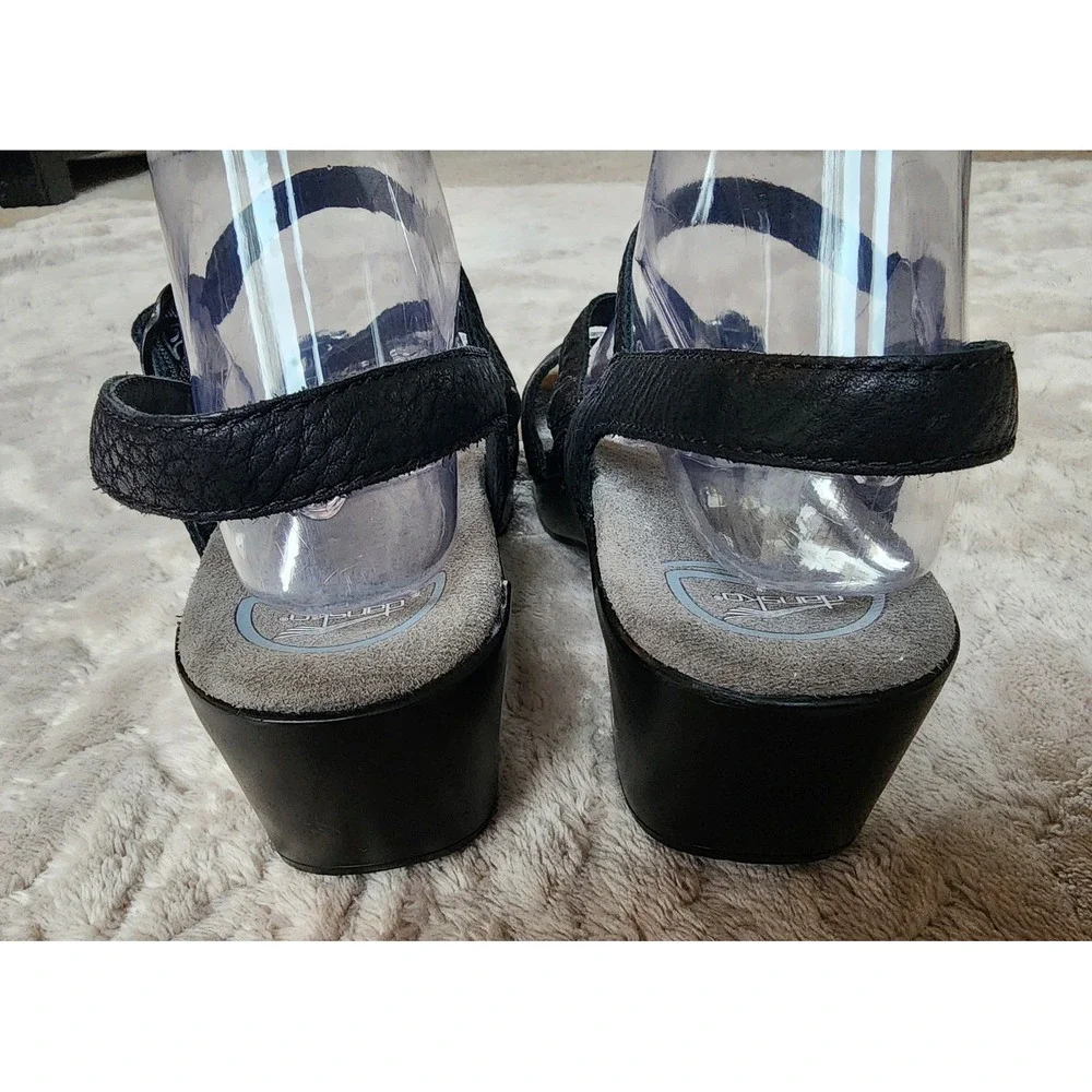 Dansko Black Pebbled Leather Wedge Sandals Strappy Slingback Buckle Shoes Eu 40